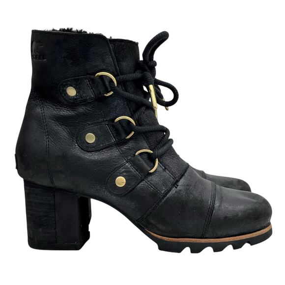SOREL Addington Shearling Boots SZ 9 Women’s Black Leather Waterproof Lace Up - Picture 8 of 13